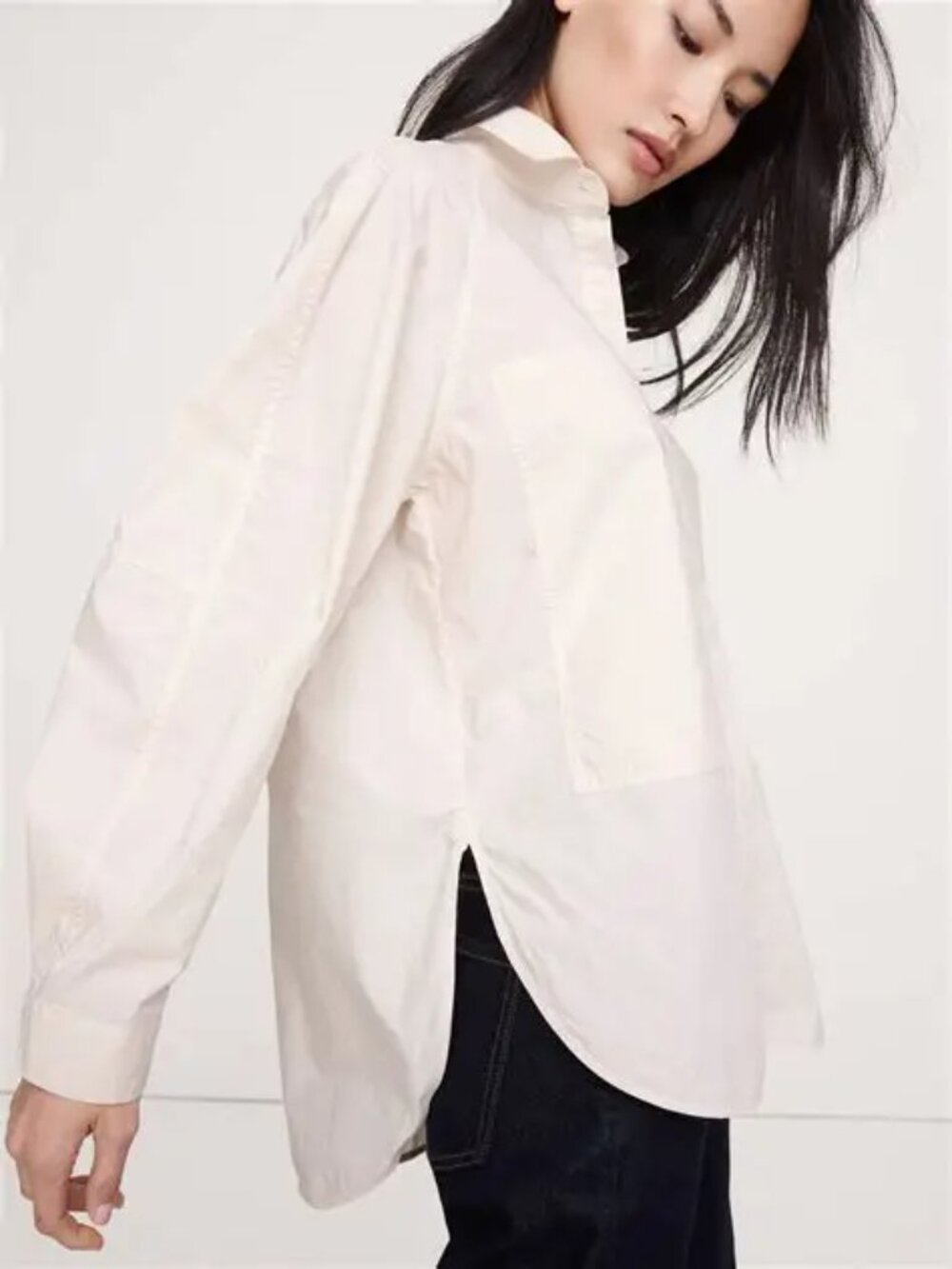NWT Banana Republic Ivory The Oversized Cotton Poplin Utility Pocket Shirt L
